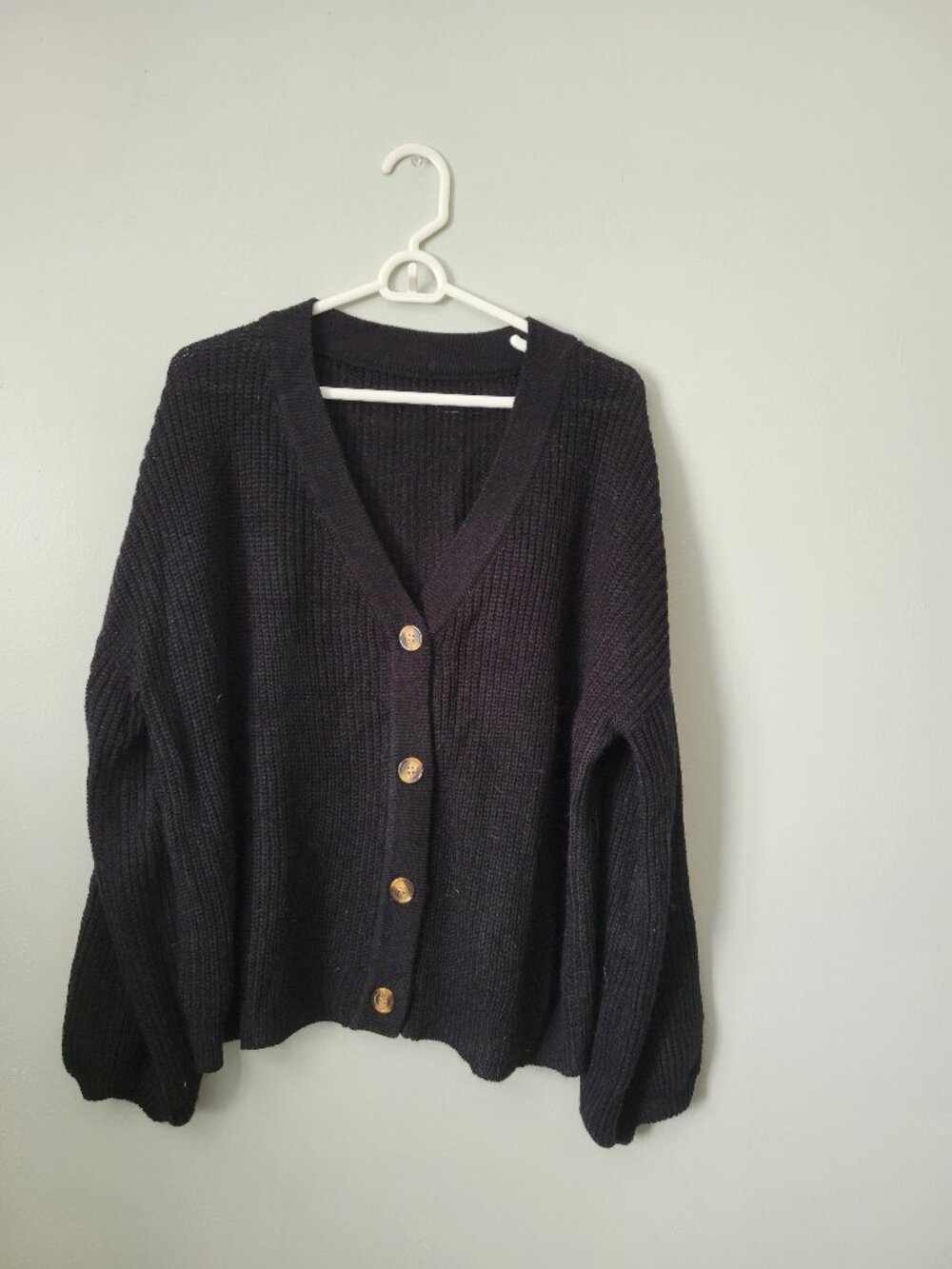 Shein Black Cardigan Sweater Women's Large Button Closure V-Neck NWOT